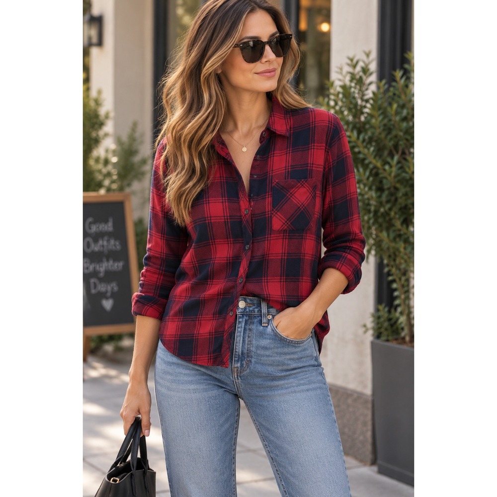 Rails Women's Hunter Plaid Flannel Shirt Midnight Garnet Soft Button‑Down SZ SM